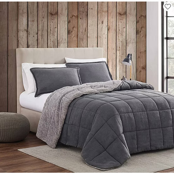 Eddie Bauer Sherwood Reversible Micro-suede Sherpa Comforter Set King - Grey